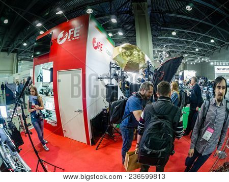 Moscow, Russia - April 13, 2018: Booth Of Falcon Eye Company At Photoforum 2018 Trade Show And Exhib