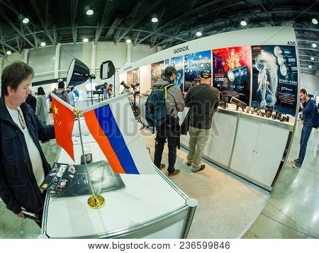 Moscow, Russia - April 13, 2018: Booth Of Godox Company At Photoforum 2018 Trade Show And Exhibition