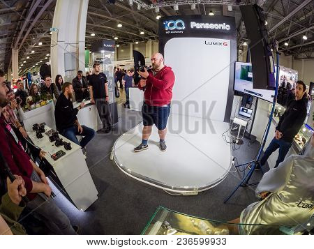 Moscow, Russia - April 13, 2018: Booth Of Panasonic Company At Photoforum 2018 Trade Show And Exhibi