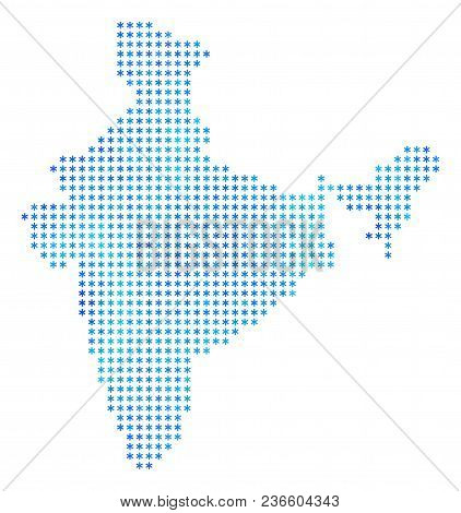 Winter India Map. Vector Geographic Map In Blue Cold Colors. Vector Collage Of India Map Combined Of