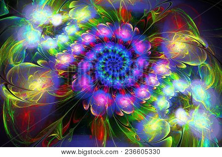 Abstract Fractal Futuristic Colourful Pattern. 3d Render Of A Fractal. Art Fantasy Pattern. Digital 