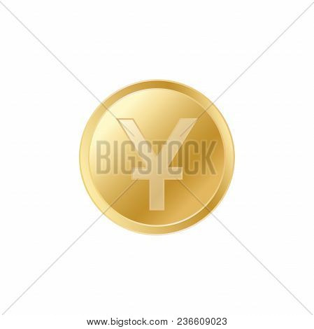 Golden Chinese Yuan Coin. Realistic Lifelike Gold Yuan Coin.