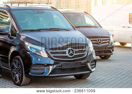 Black Luxury Van Two Mercedes-benz Minivan. Russia, Saint-petersburg. 14 April 2018