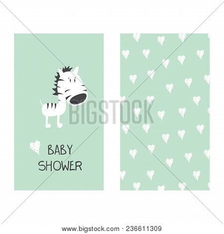 Baby Shower Invitation With Cute Zebra. Can Be Used Print For T-shirts, Home Decor, Posters, Cards. 