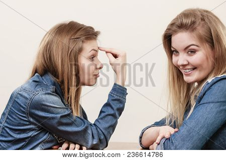 Two Women Having Argue Mocking Up Being Mad At Each Other. Female Telling Off, Ignorance Coversation