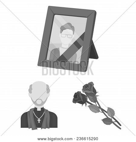 Funeral Ceremony Monochrome Icons In Set Collection For Design. Funerals And Attributes Vector Symbo