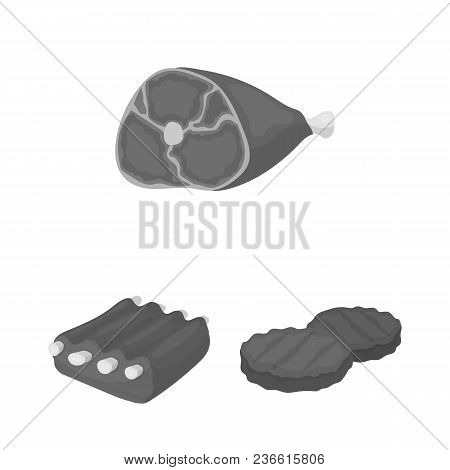 Different Meat Monochrome Icons In Set Collection For Design. Meat Product Vector Symbol Stock  Illu