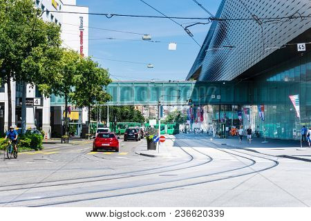 BASEL, SWITZERLAND - June 16, 2017: Tourists on foot Graben Street in Basel,Switzerland