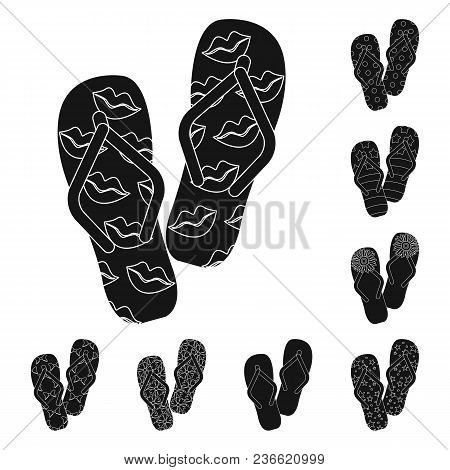 Flip-flops Black Icons In Set Collection For Design. Beach Shoes Vector Symbol Stock  Illustration.