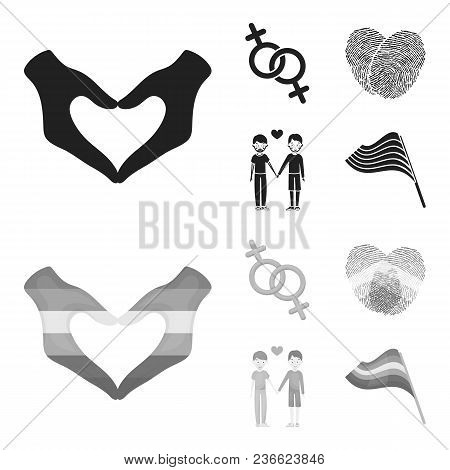Hands, Feminism, Fingerprints. Gay Set Collection Icons In Black, Monochrom Style Vector Symbol Stoc