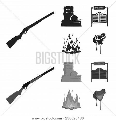 Winchester, Saloon, Rock, Fire.wild West Set Collection Icons In Black, Monochrom Style Vector Symbo