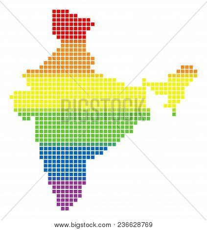 Vector Homosexual Tolerance India Map In Lgbt Flag Colors On A White Background. Colored Vector Abst