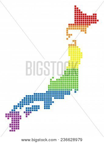 Vector Homosexual Tolerance Japan Map In Lgbt Flag Colors On A White Background. Color Vector Abstra