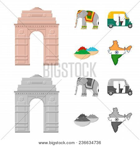 Country India Cartoon, Monochrome Icons In Set Collection For Design.india And Landmark Vector Symbo