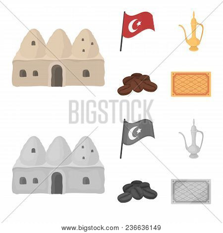 House Hive, National Flag, Coffee Pot Copper, Grains Coffee.turkey Set Collection Icons In Cartoon, 