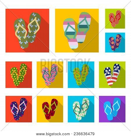 Flip-flops Flat Icons In Set Collection For Design. Beach Shoes Vector Symbol Stock  Illustration.