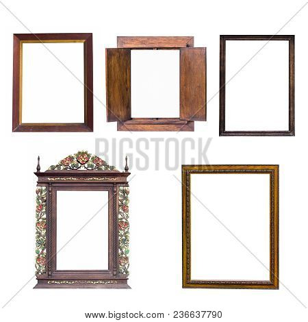 Mix Old Wood Frame Isolated On White Background/many Vintage Frame /wood Window
