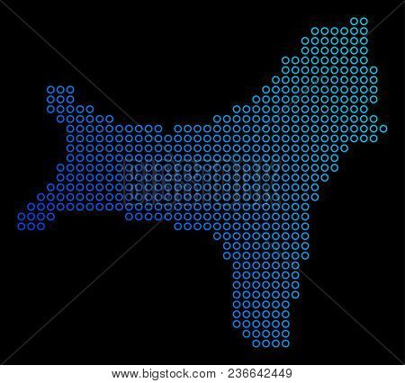Circle Dot Christmas Island Map. Vector Geographic Map In Blue Gradient Colors On A Black Background