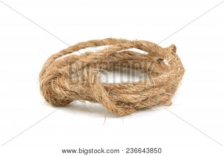 Skein Of Twine On White Background, Natural Rope Isolated
