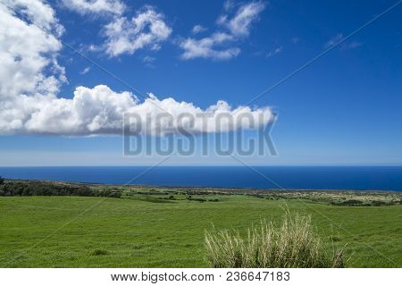 Blue Sky And Clouds Above Pastures At Kohala, Hawaii