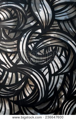 Abstraction Black And White Lines. Curved Geometric Shapes.