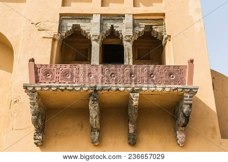 Balcony At Fort Abmer. The Fortified Residence Of Raja Man Singha. India