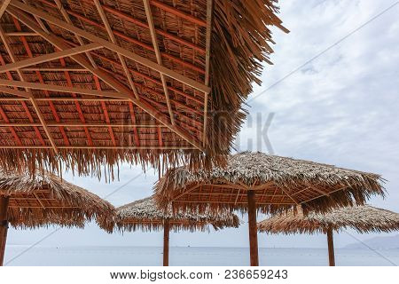 Beautiful Public Sandy Beaches On Red Sea In Eilat With Stro Umbrellas, Luxury Vacation Spa Resorts 