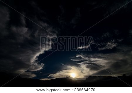 Sunset Behind Guimar Mountains In Tenerife Canary Island