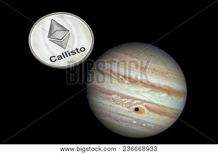 Coin Callisto Is Flying In Space Near Jupiter. Cryptocurrency Clo. Elements Of This Image Furnished 