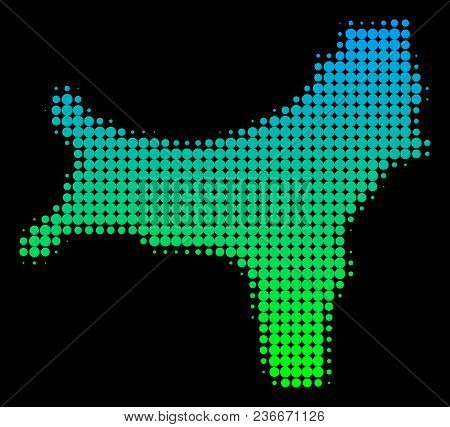 Halftone Circle Spot Christmas Island Map. Vector Territorial Map In Green-blue Gradient Colors On A