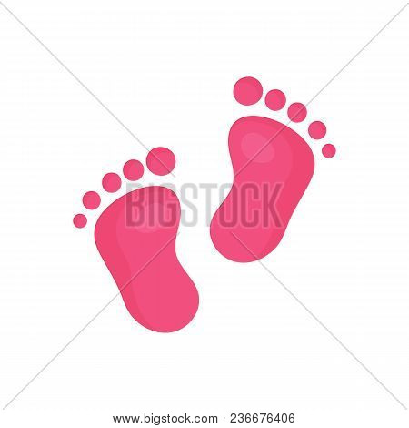 Cartoon Baby Footsteps, Footprint. Baby Feet Icon. Baby Shower Tag, Sticker For Shop Advertising. Ve