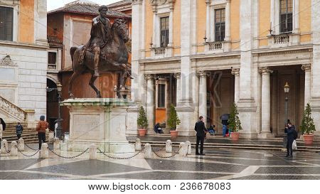 Rome, Italy - March 19, 2018: Statue Marco Aurelio