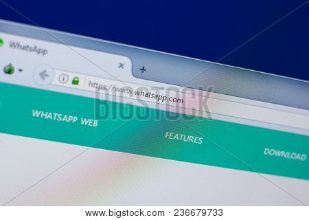 Ryazan, Russia - April 16, 2018 - Homepage Of Whatsapp Website On The Display Of Pc, Url - Whatsapp.