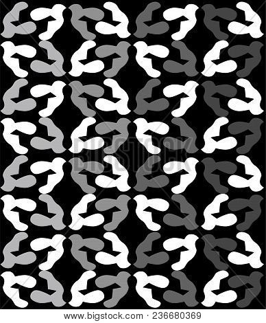 The Stylized Bird Silhouette Is Folded Into A Pattern On A Black Background.  Black And White Print 