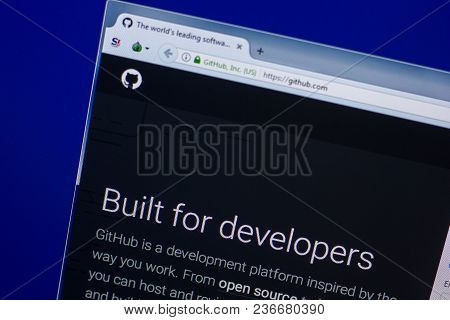 Ryazan, Russia - April 16, 2018 - Homepage Of Github Website On The Display Of Pc, Url - Github.com
