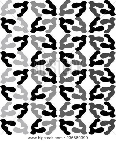 Stylized Silhouette Of A Bird In A Complicated Pattern.  Black And White Print With Shades Of Gray