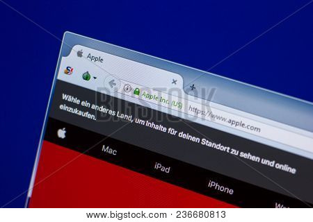 Ryazan, Russia - April 16, 2018 - Homepage Of Apple Website On The Display Of Pc, Url - Apple.com