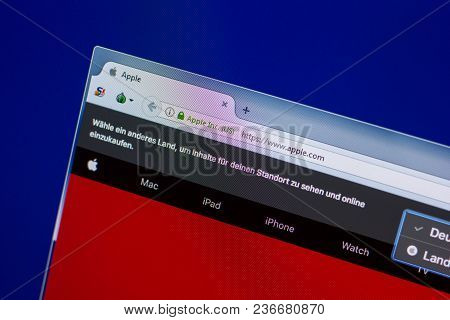 Ryazan, Russia - April 16, 2018 - Homepage Of Apple Website On The Display Of Pc, Url - Apple.com
