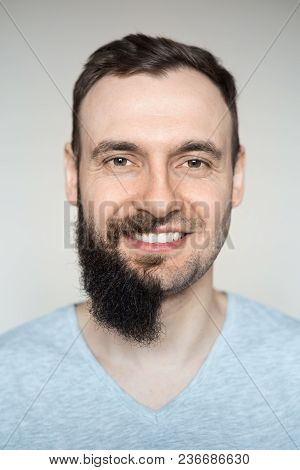 Beautiful Portrait Of A Man Teeth Smile With A Full Beard And No Beard After Shaving With Light Stub