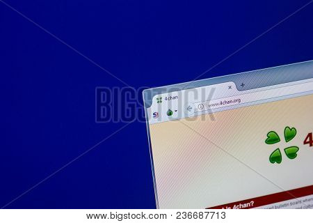 Ryazan, Russia - April 16, 2018 - Homepage Of 4chan Website On The Display Of Pc, Url - 4chan.org.