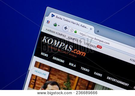 Ryazan, Russia - April 16, 2018 - Homepage Of Kompas Website On The Display Of Pc, Url - Kompas.com