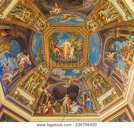 Vatican City, Italy:  October 11, 2017:  Paintings On The Ceiling In The Vatican Museum