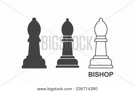 Simple Black Bishop Chess Icon. Isolated On White Background