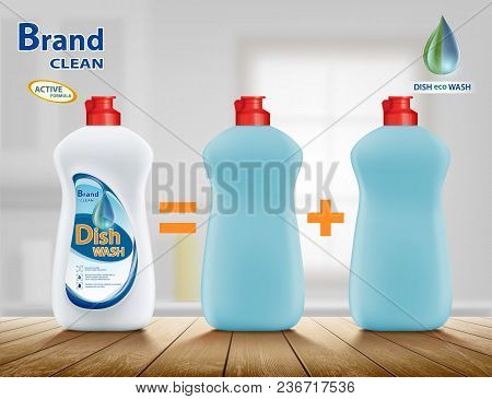 Dishwashing Liquid Product. Plastic Container With Label Design Of Detergent. Brand Name Advertising