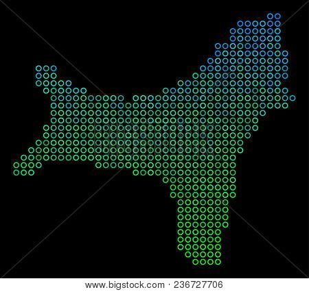 Dotted Gradient Christmas Island Map. Vector Geographical Map In Green And Blue Gradiented Color Ton