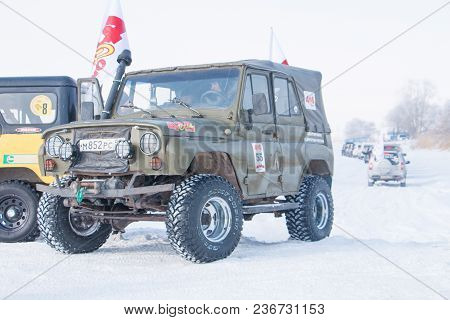 Off-road On A Snowy Road Siberian Championship Off-road Sports Cars In Omsk 2018 Year