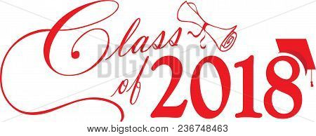 Red Class Of 2018 With Cap And Diploma