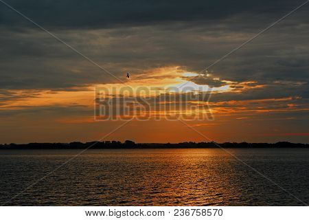 Beautiful Sunset On Lake Masuria Poland Bird