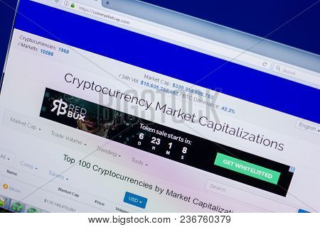 Ryazan, Russia - April 16, 2018 - Homepage Of Coinmarketcap Website On The Display Of Pc, Url - Coin