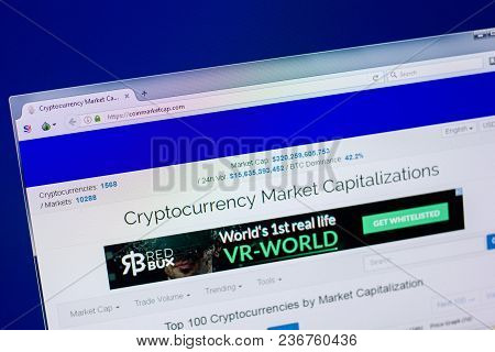 Ryazan, Russia - April 16, 2018 - Homepage Of Coinmarketcap Website On The Display Of Pc, Url - Coin
